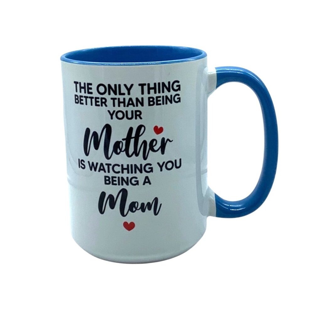 Mother Daughter Baby‎ Motherhood Quote Ceramic Mug Blue Handle